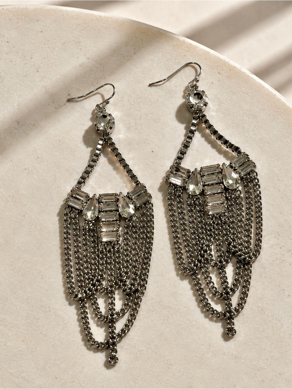 Marciano Silver-Tone Crystal Fringe Drop Chandelier Earrings